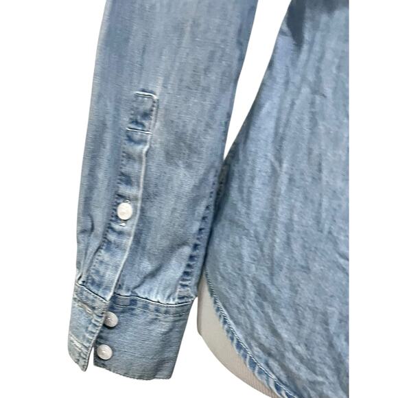 Draper James Women's Embellished Denim Top Pearl Snaps Blue 100% Cotton Size 2 - Picture 8 of 10